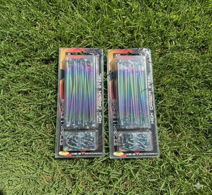 Premium Rainbow Spokes and Nipples Set for 70cc & 125cc Motorcycles ? High Carbon Steel Iridescent Wheel Spokes for Honda CD70, CG125 & All 70cc/125cc Bikes