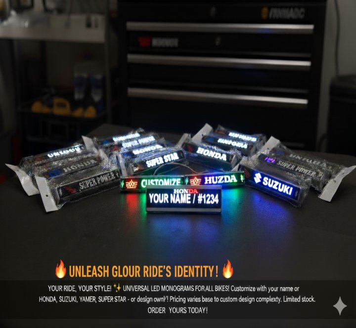 HONDA, SUZUK,SUPER POER,SUPER STAR,UNIQUE led front monogram number plate fitting for all HONDA 70/100/125/150CC BIKES nut bolts fitting UNIVERSAL