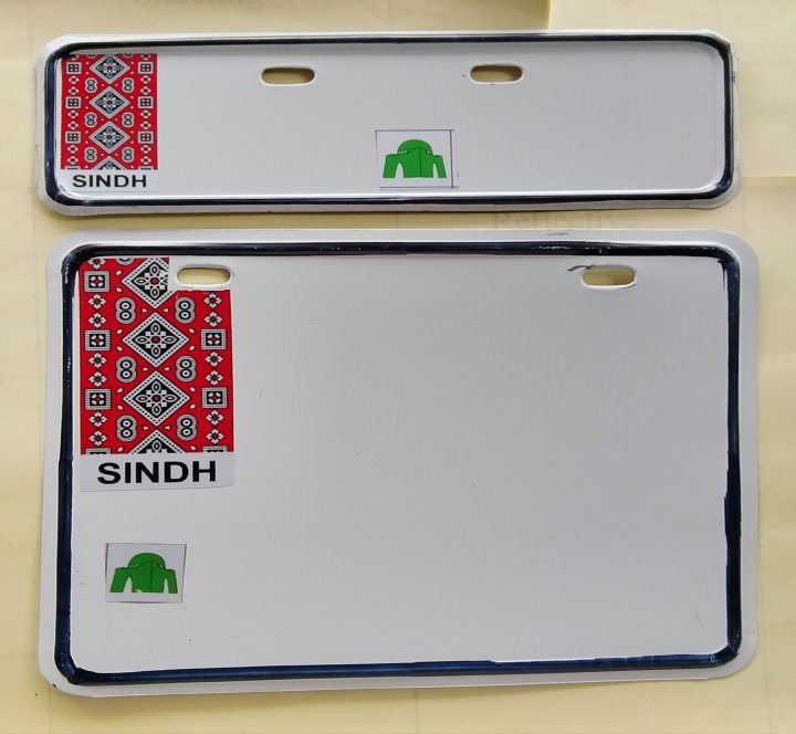 Sindh front and back number plate for bike fancy ajrak design number plate.