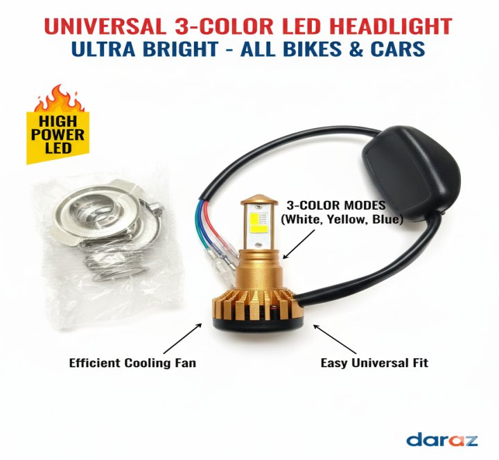 LED Fog Bike Light - White/Yellow, Super Bright with Flashing 3-in-1 function universal