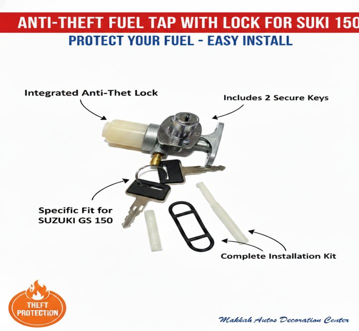 Anti-Theft Fuel Tap / Petcock with Lock & Keys for Suzuki GS 150 - High Quality Fuel Cock