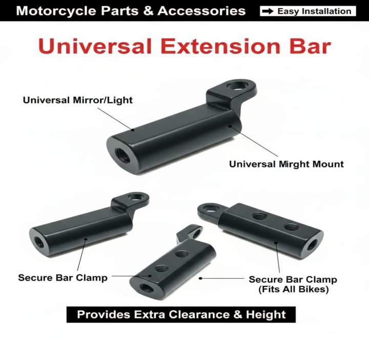 Universal Motorcycle Mirror Light Extension Bar Mount Clamp | Extra Clearance & Height Riser