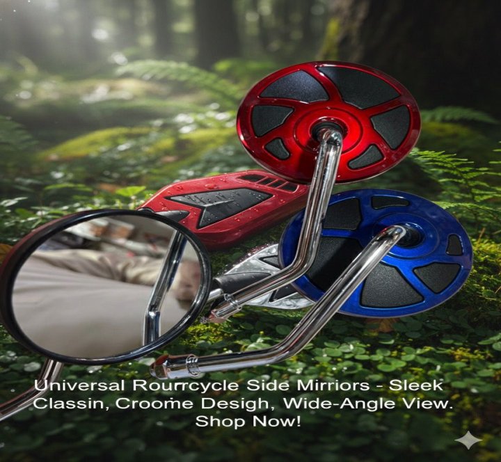 Universal Round Motorcycle Side Mirrors - Classic Chrome Design, Wide-Angle View, Red / Blue / Black Finish