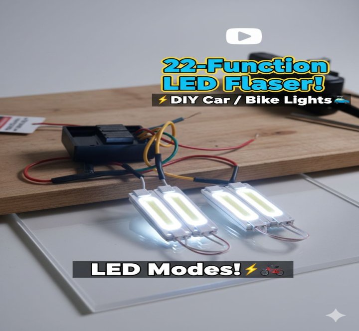 Premium 22-Mode Dual Relay LED Flasher Kit with Ultra-Bright White COB LED Modules - Universal 12V Hazard Strobe System for Motorcycles & Cars - Ready-to-Install Heavy Duty Lighting Set