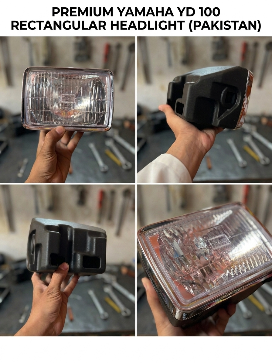 Yamaha YD 100 Rectangular Headlight Assembly | High-Quality Chrome Finish Front Light for Yamaha Junoon / YD100