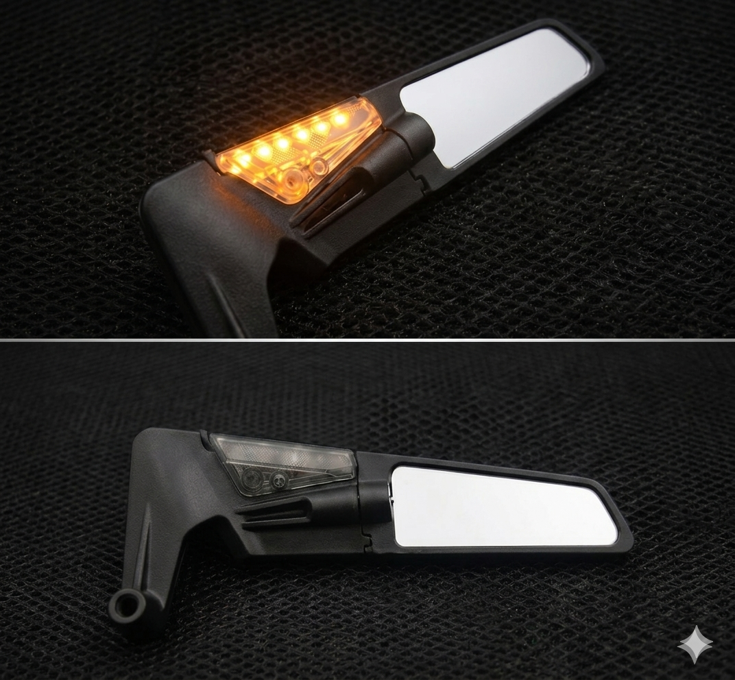 VIP Universal LED Indicator Side Mirrors for All Motorcycles - Sleek Stealth Design with Integrated Amber Turn Signals
