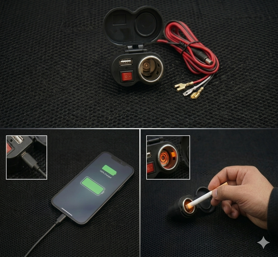 DUAL USB BIKE CHARGER & CIGARETTE LIGHTER - ALL IN ONE