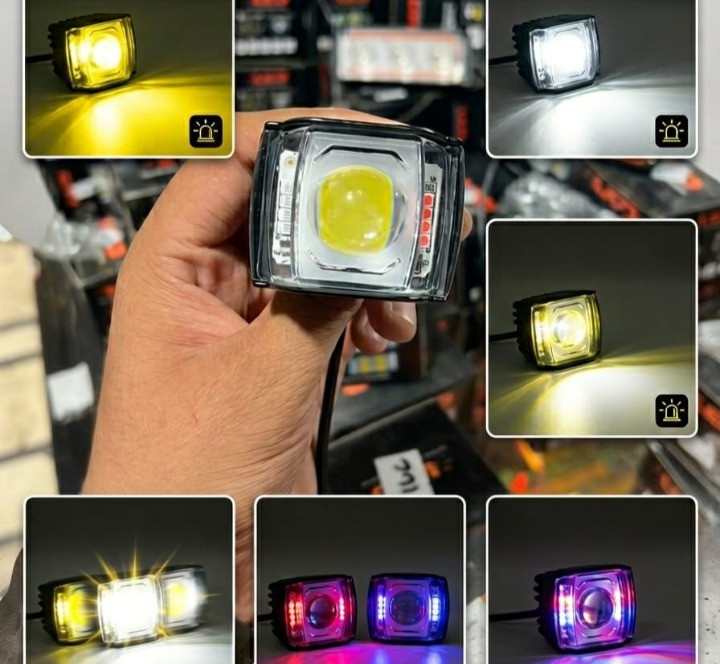 Multi-Function Single Lens LED Auxiliary Light - Yellow/White & Red/Blue Flasher | Universal Bike Fog Lamp High-Beam #BikeFogLight #MotorcycleLED #UniversalBikeLight #LEDFogLamp #BikeModification