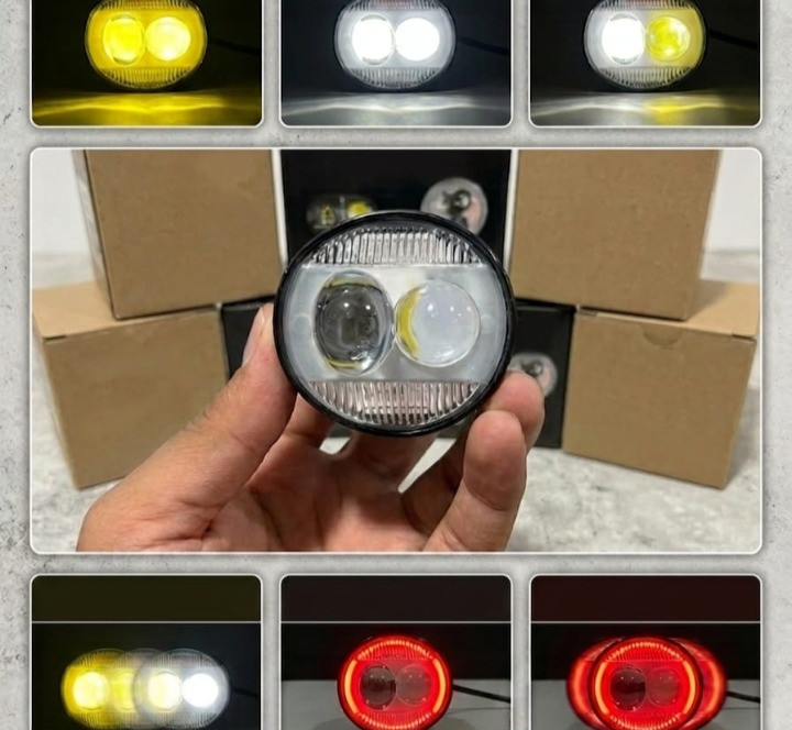 LED Light – Dual-Beam White & Yellow with Red Halo #AutomotiveLighting #FogLights #OffroadGear #BikeModification #VehicleUpgrade